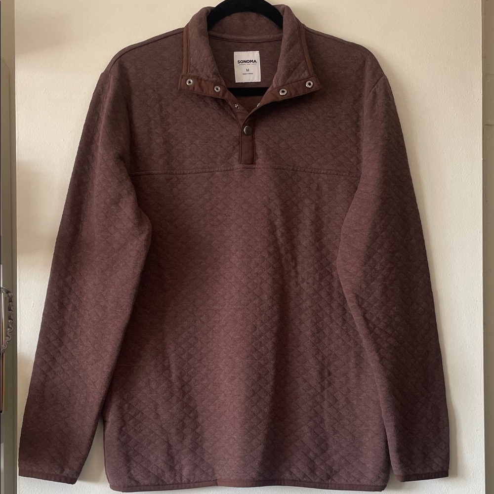 Sonoma|Quilted Zip-Up Sweater|Medium|Brown Heather|Cabin core|EUC